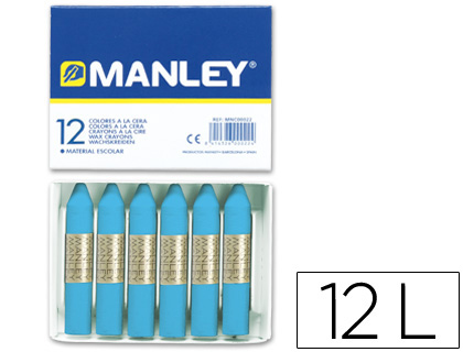 12 lápices cera blanda Manley unicolor azul celeste nº17